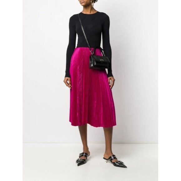 BALENCIAGA Midi Length Skirt Pink Pleated Logo Full - Picture 1 of 8